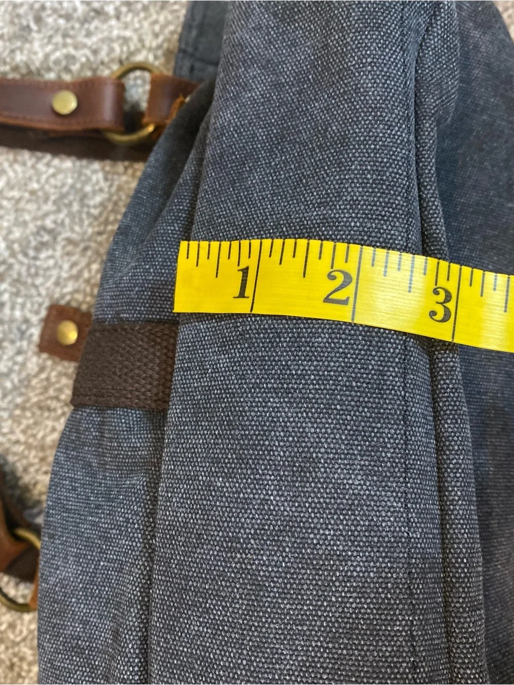 Gray Canvas Messenger Bag with Brown Leather Trim